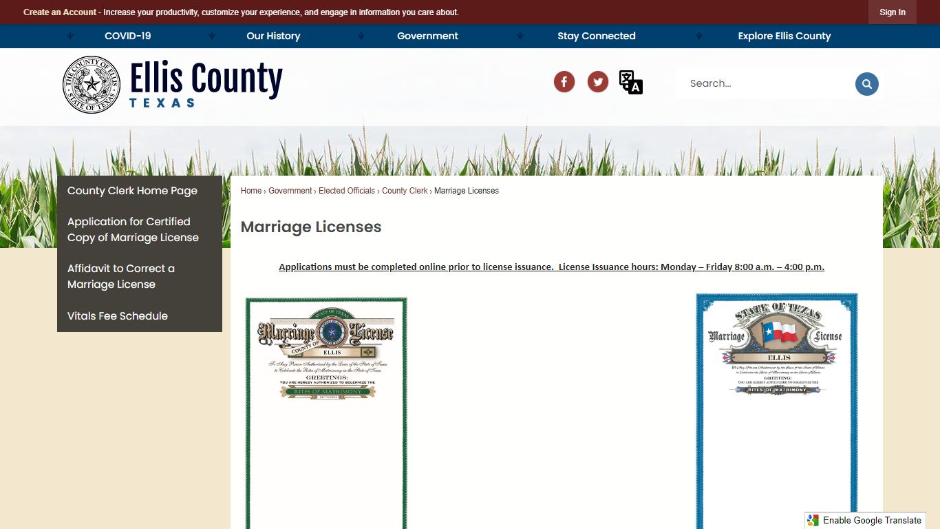 Marriage Licenses | Ellis County, TX Official Website